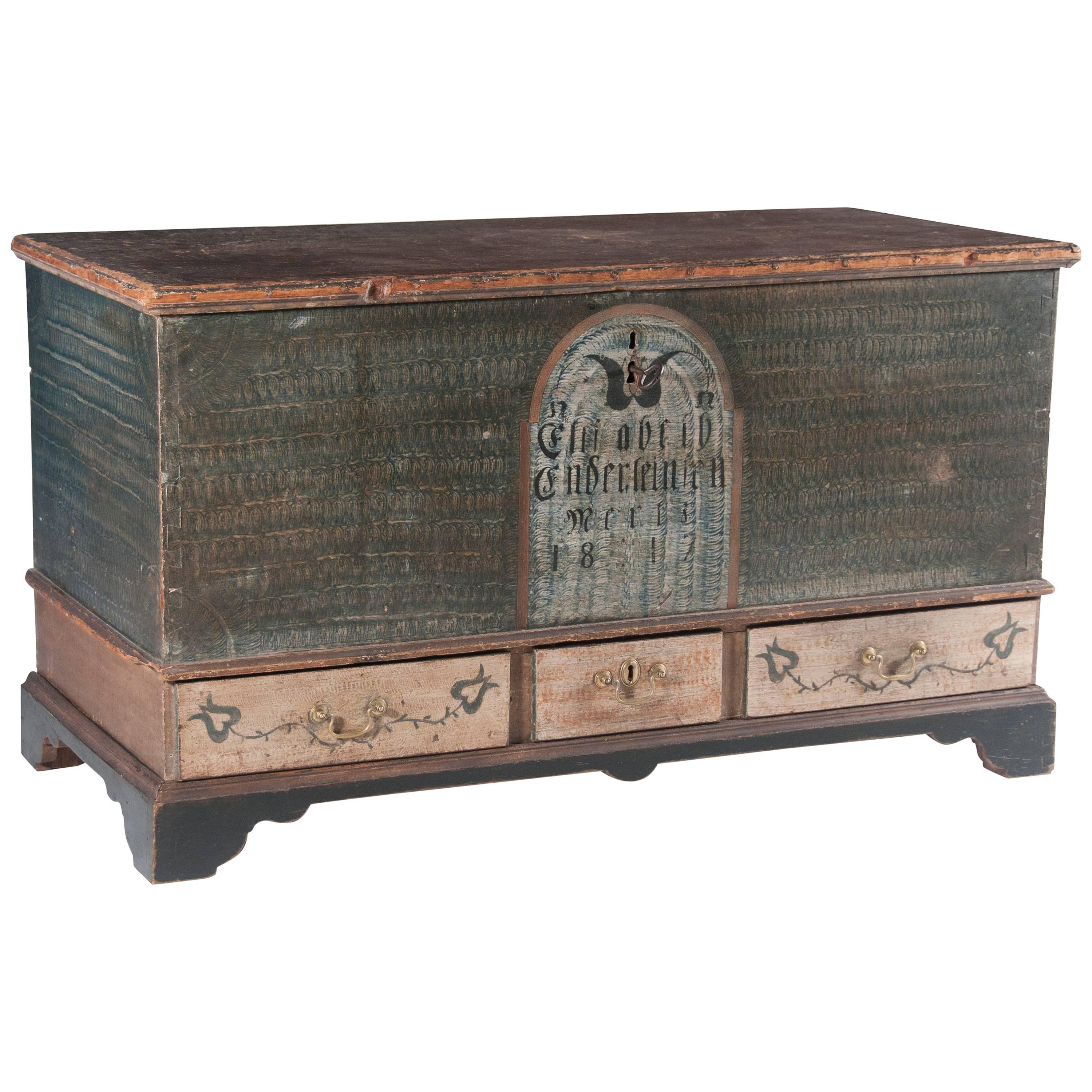 Poplar Green Paint Decorated Blanket Chest