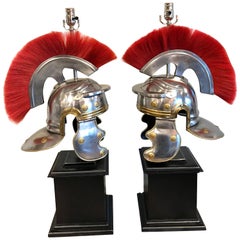 Vintage Pair of Grand Tour Style Roman Helmets, Now as Lamps