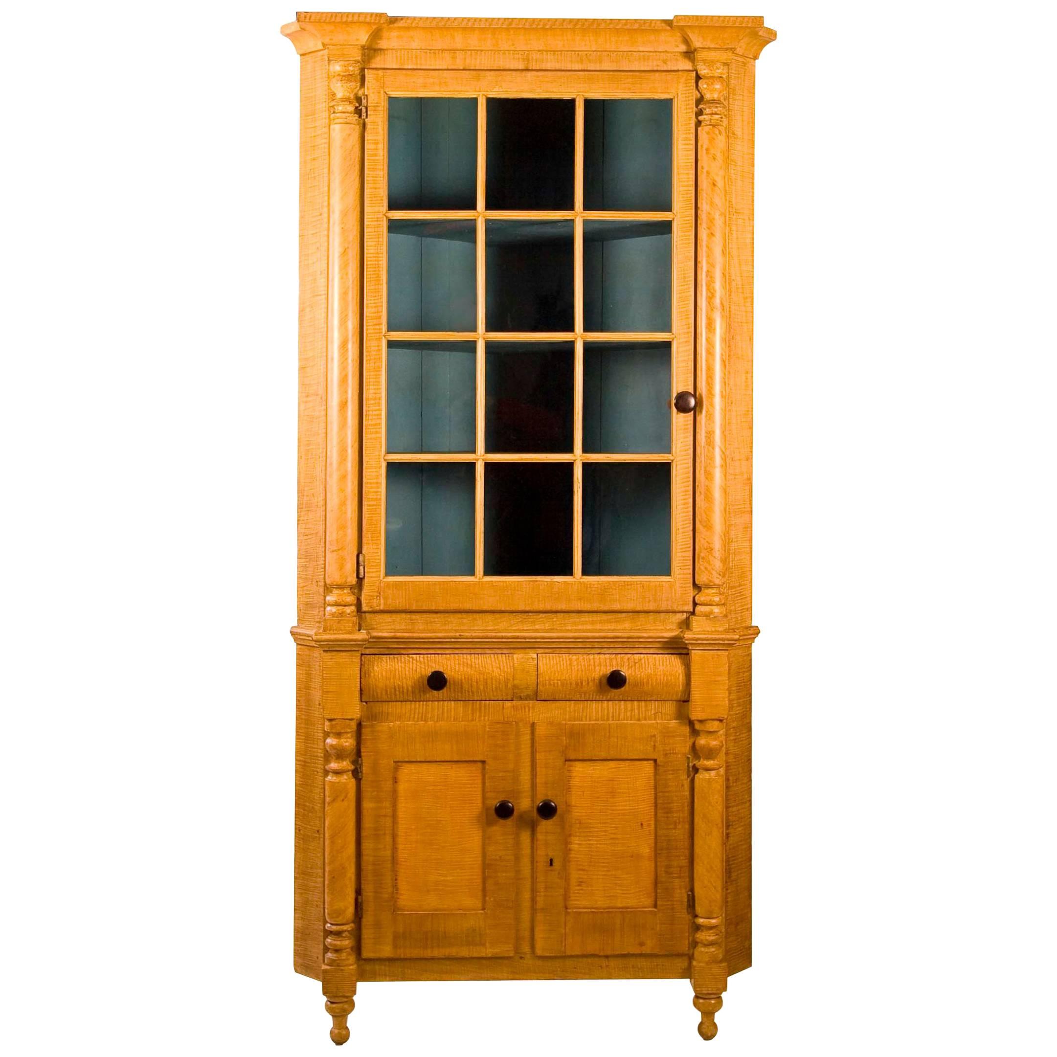 Antique Original Painted Green Corner Cupboard, Sweden Circa 1880 at