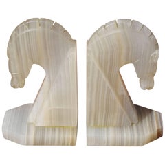 Carved Onyx Horse Head Bookends