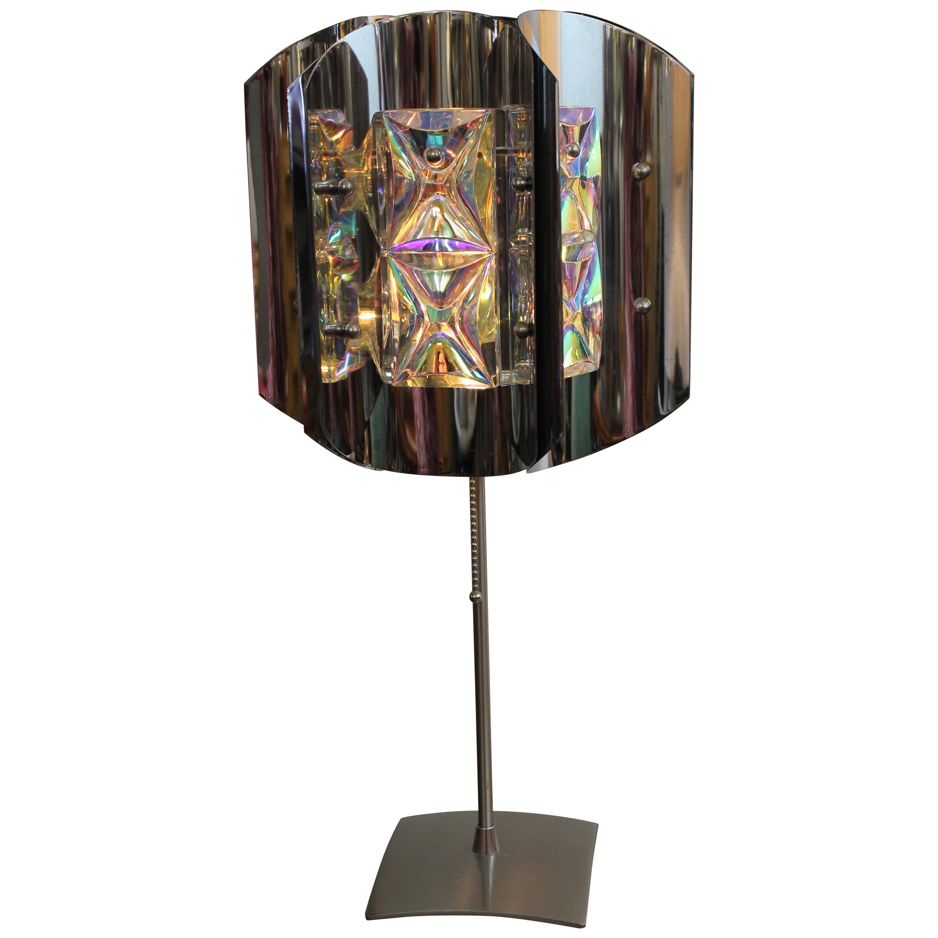 Large Iridescent Glass Chrome Base Table Lamp For Sale at 1stDibs