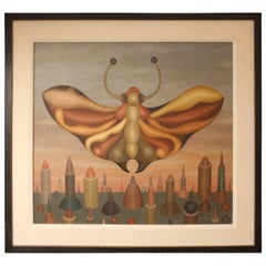 Old European Surrealist Moth Painting, Berta Sava