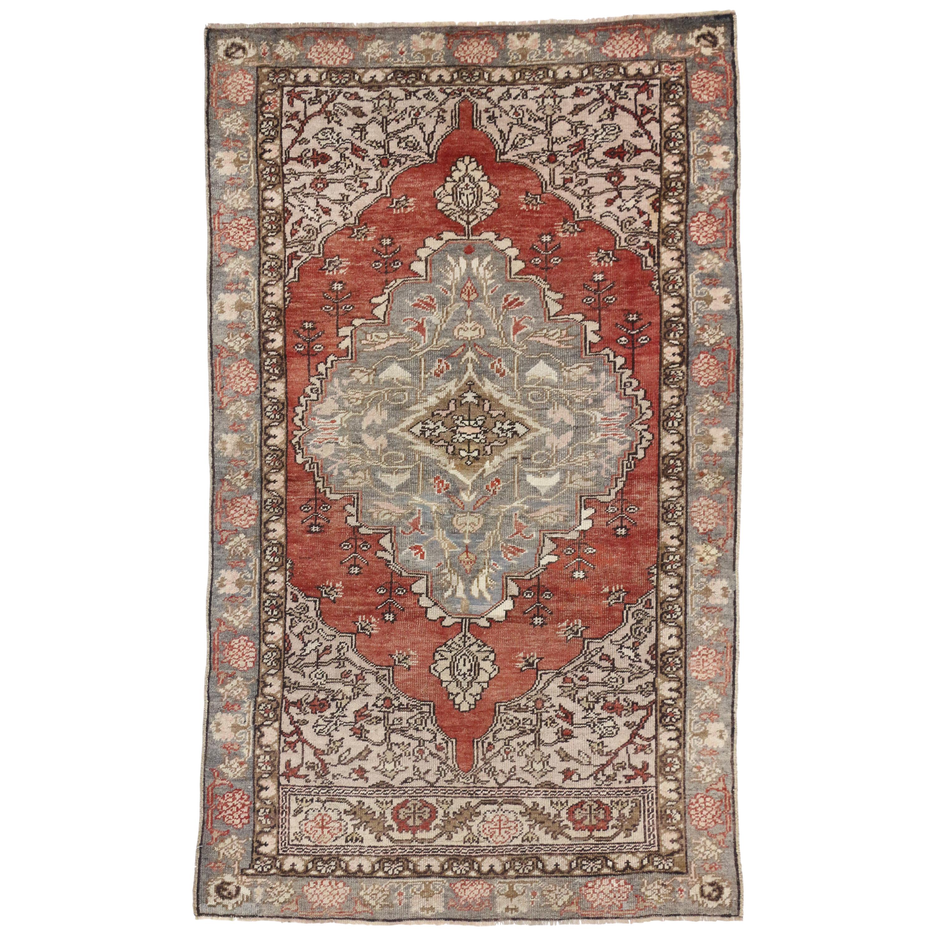 Vintage Turkish Oushak Hall Accent, Foyer or Entry Rug with French Country Style For Sale