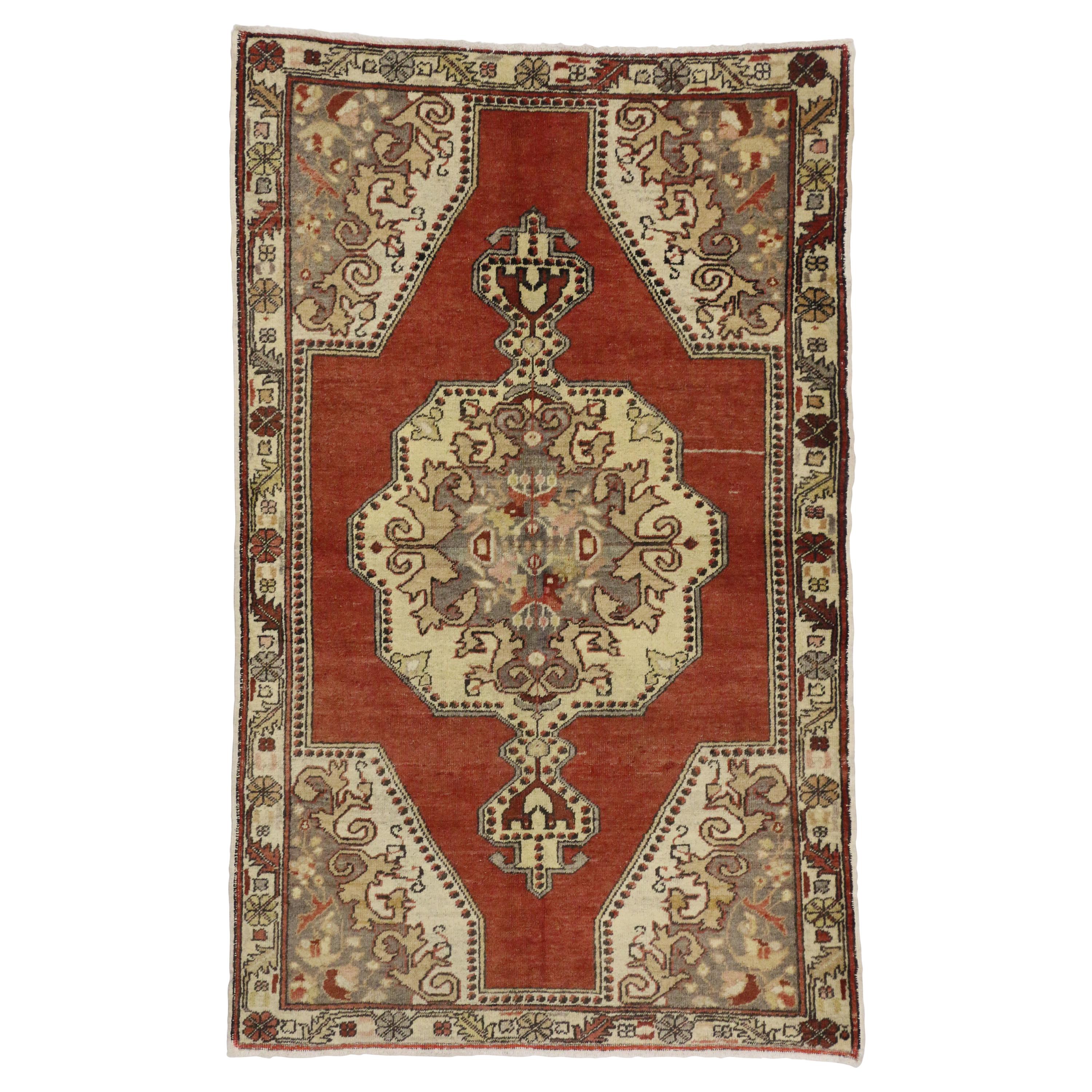 Vintage Turkish Oushak Rug with Arts & Crafts Style For Sale