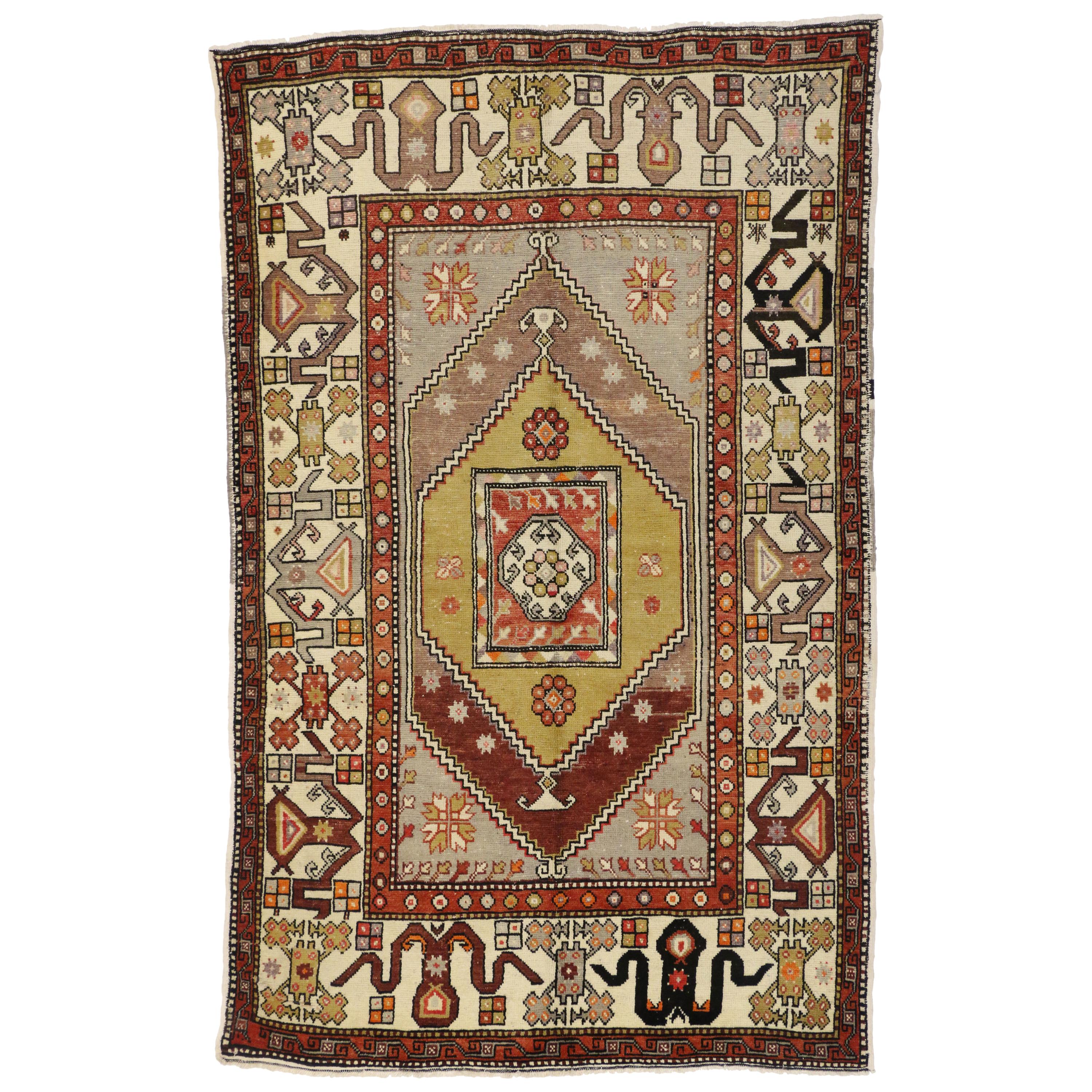 Rustic Style Vintage Turkish Oushak Area Rug with Warm, Rich Colors and