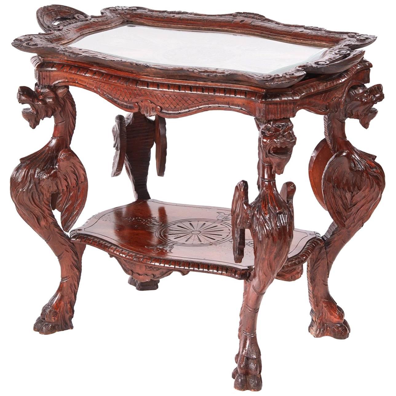 Unusual Antique Carved Oak Italian Centre Table For Sale