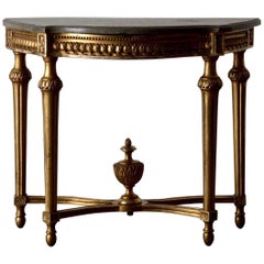 Table console néoclassique suédoise gustavienne à plateau en pierre dorée, Suède