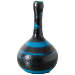 Guido Gambone Blue and Black Glazed Earthenware Italian Vase, 1960s