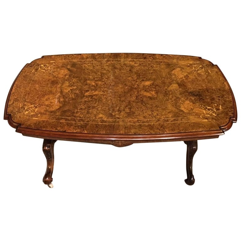 Beautiful Burr Walnut Inlaid Victorian Period Antique Coffee Table at 1stDibs