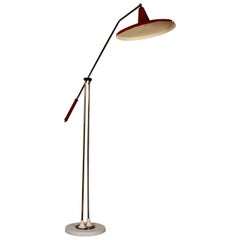Adjustable Floor Lamp Marble Brass Lacquered Aluminium Vintage Italy 1950s-1960s