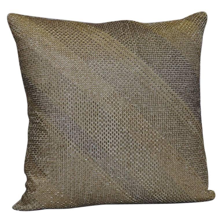 Handcrafted Embroidered Pillows Glass Beads Geometric Diagonal Grids Gold Silver For Sale