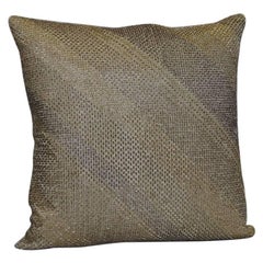 Handcrafted Embroidered Pillows Glass Beads Geometric Diagonal Grids Gold Silver