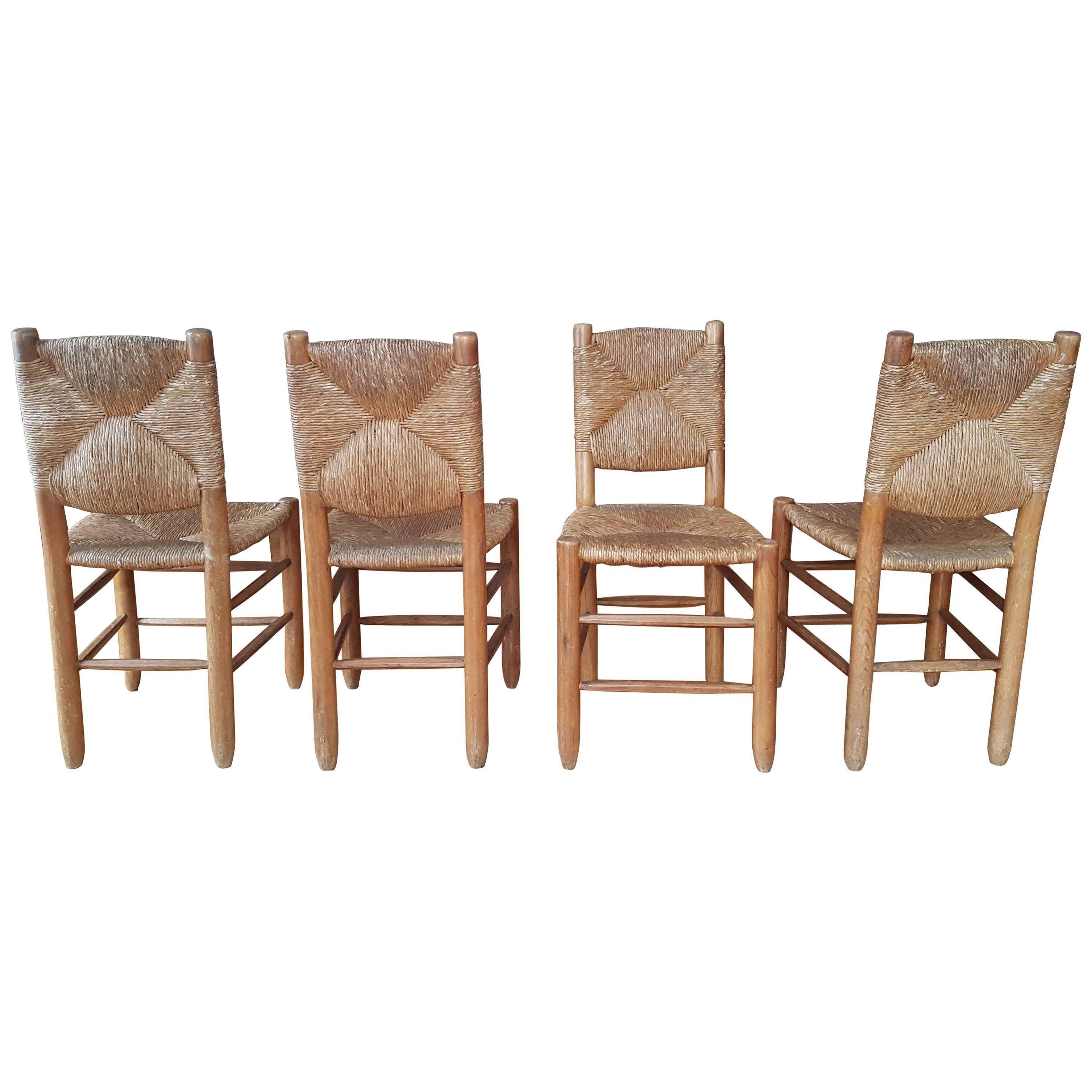 Four "Bauche" Chairs from Charlotte Perriand from 1939 in Straw