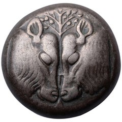 Pièce de monnaie grecque ancienne de Lesbos représentant un statère à têtes de taureau:: 500 av