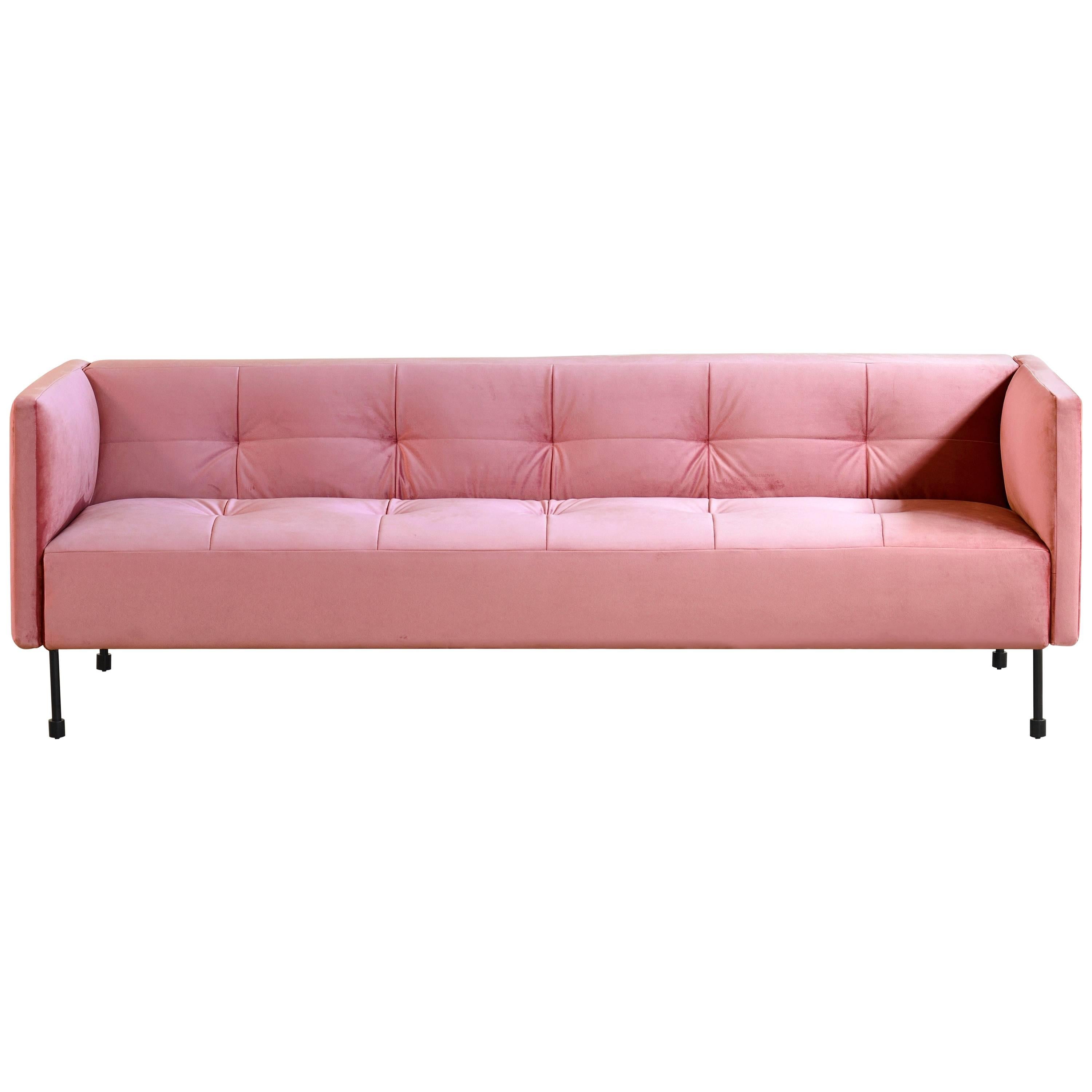 Ydra Handmade Contemporary Sofa, Tufted Seat and Backrest, Velvet, Metal Leg For Sale