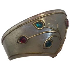 Indian 19th Century Jade Archer's Ring with Gold Inlay and Precious Stones