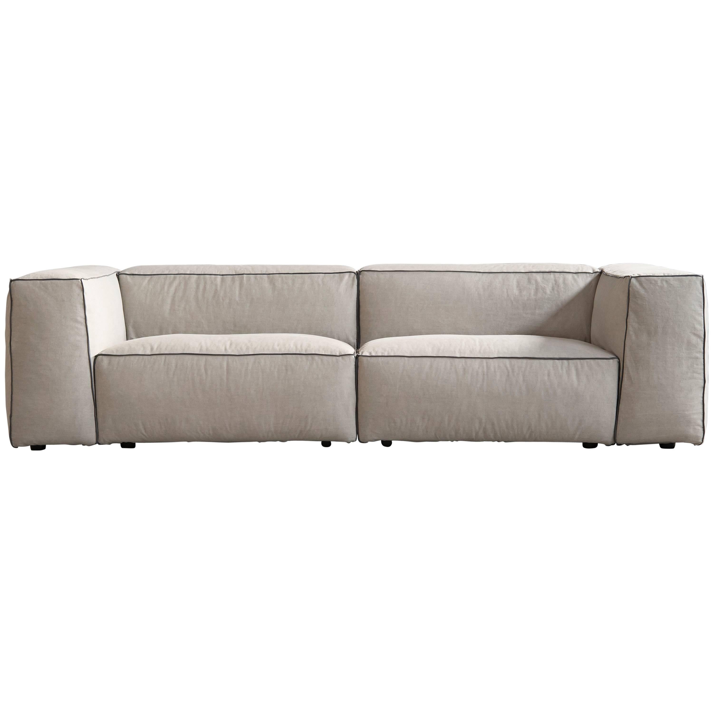Sifnos Handmade Contemporary Sofa, Modular, Fabric Cover, Fixed Seat & Backrest For Sale