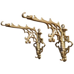 Early 20th Century Cast Brass or Bronze Gothic Revival Wall Brackets with Hooks