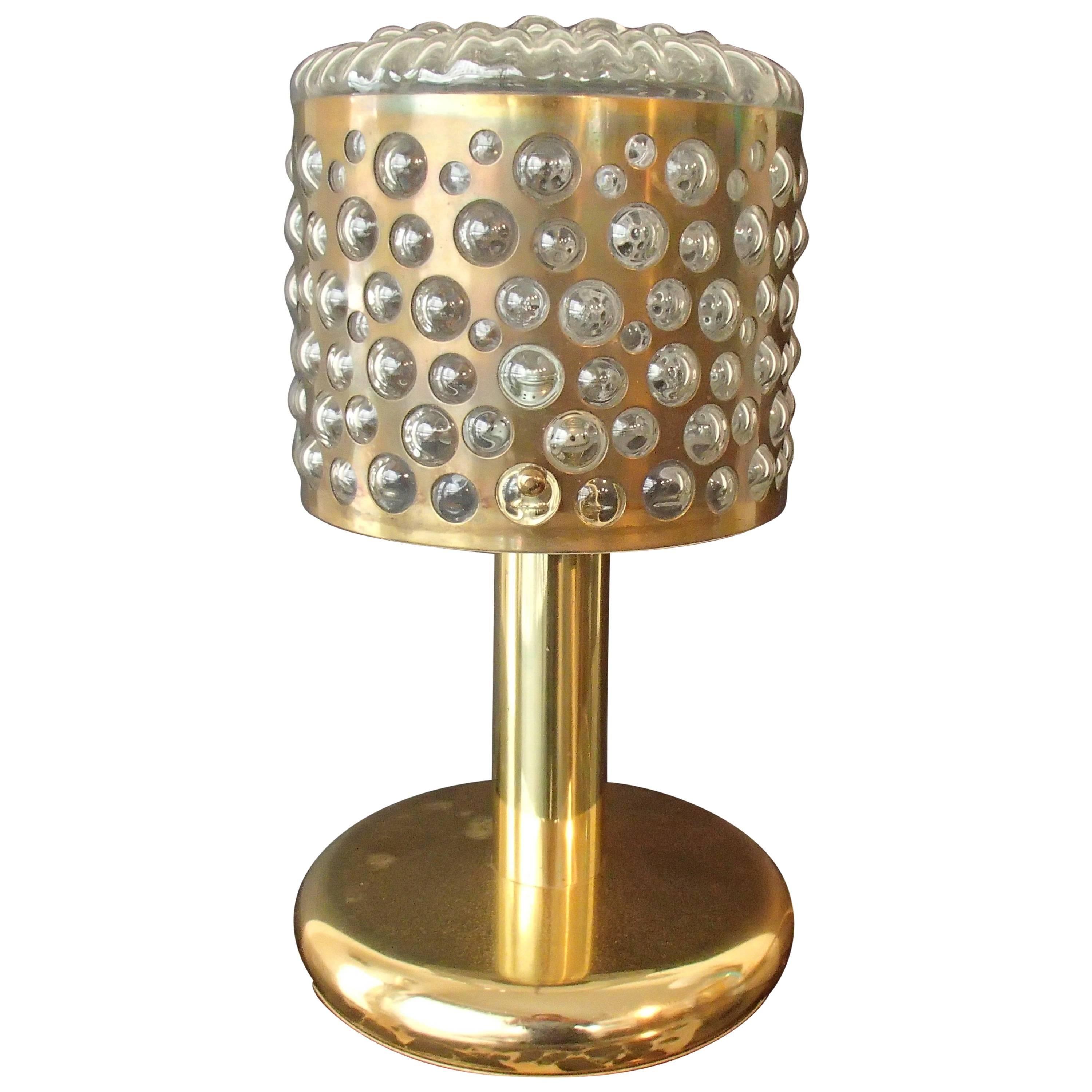 Mid-Century Modern Brass and Bubble Glass Table Lamp