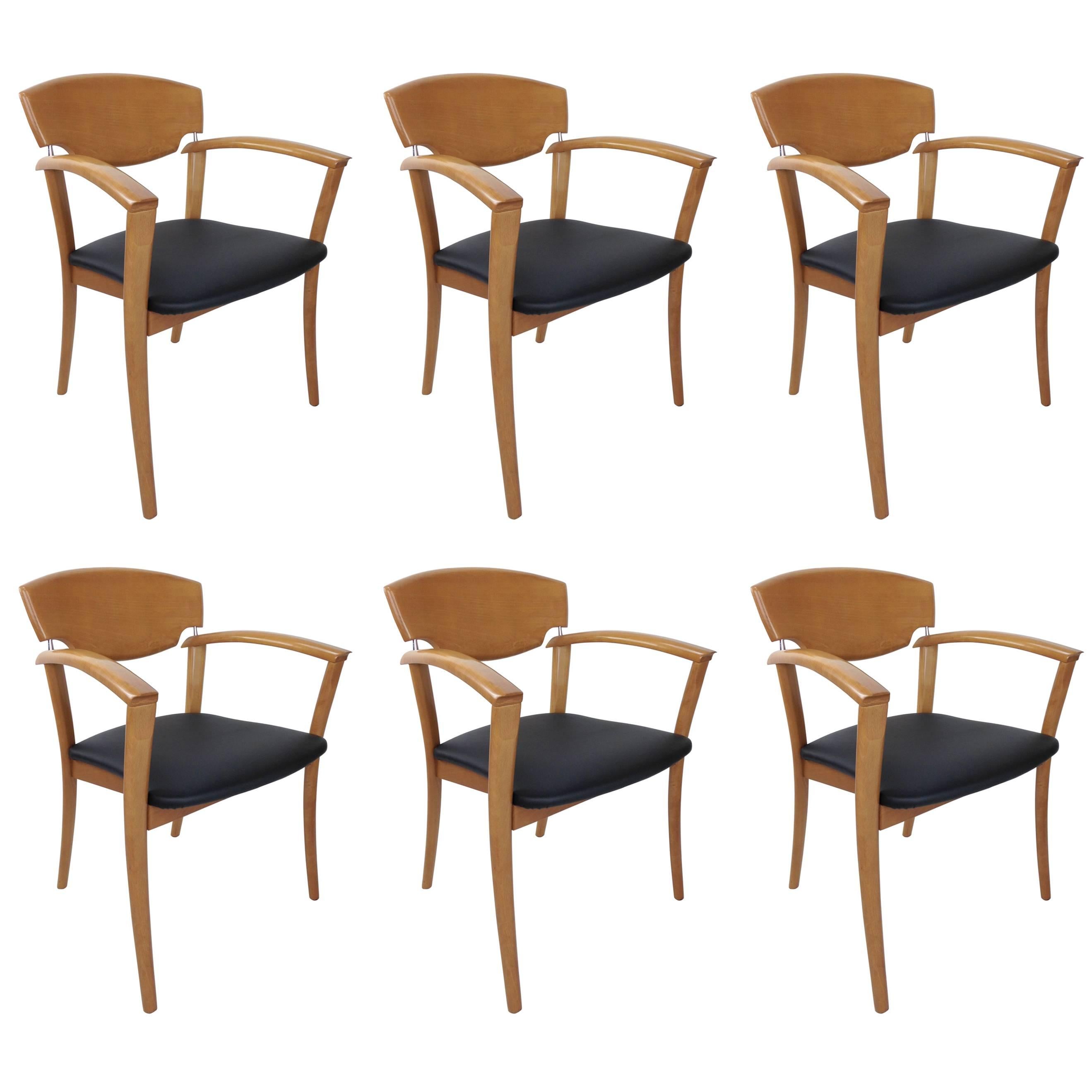 Set of Six Wooden Design of the 1980s Dining Armchairs