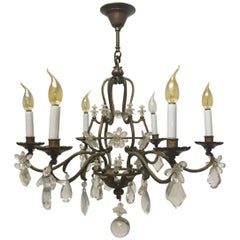 Gilt Iron and Crystal Chandelier in the Style of Maison Baguès, France, 1940s