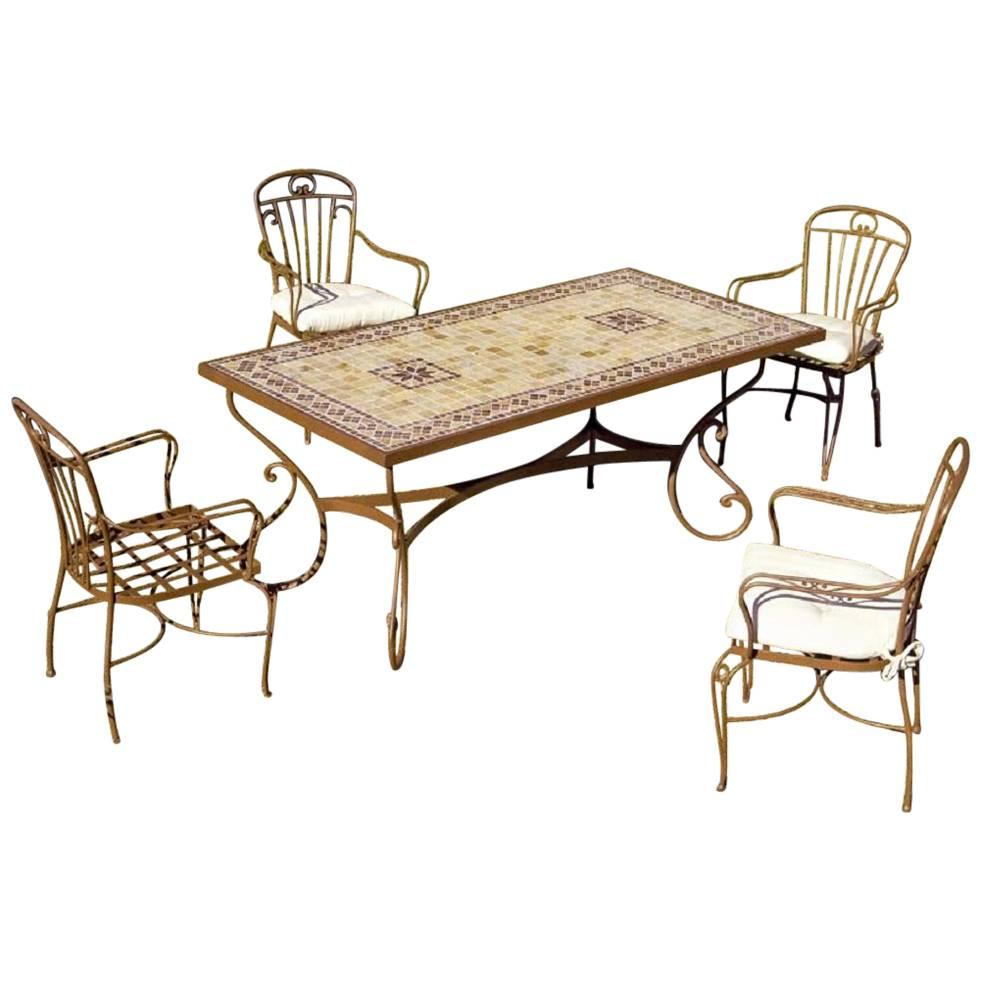 Set of Garden Furniture with Four Armchairs and One Top Mosaic Marble