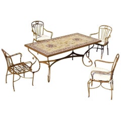 Set of Garden Furniture with Four Armchairs and One Top Mosaic Marble