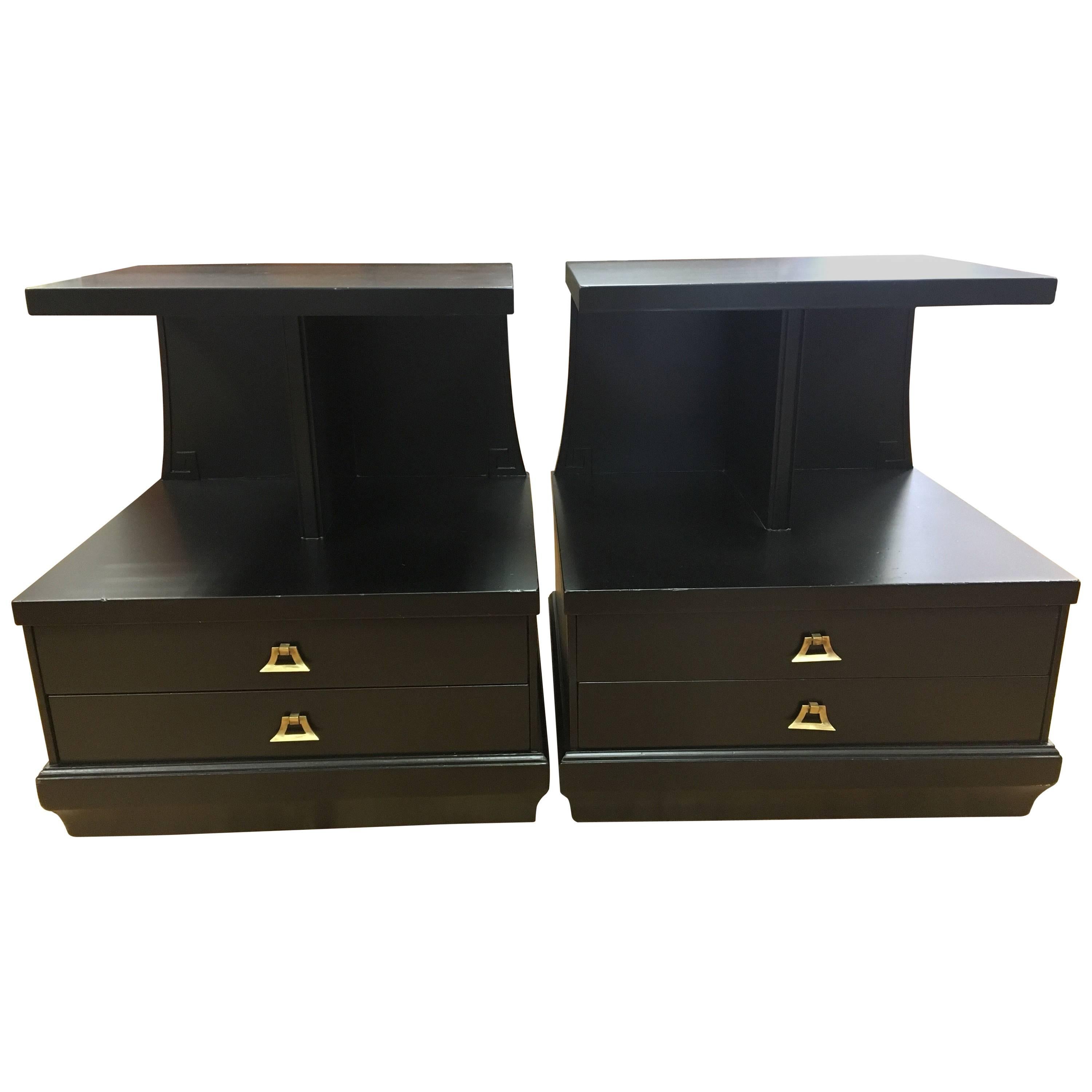 French Art Deco Pair of Ebonized End Tables Side Tables Nightstands