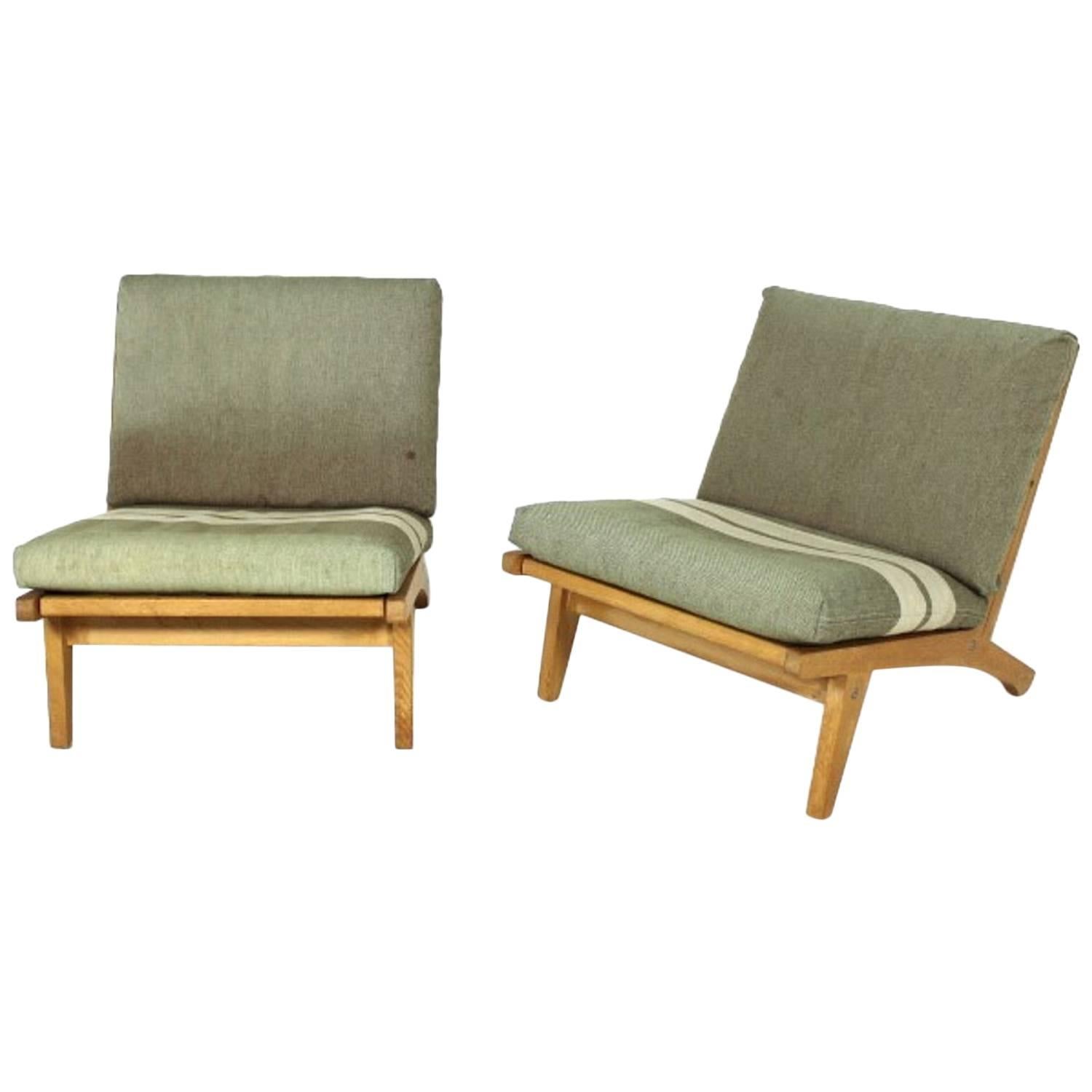 Pair of Oak Lounge Chairs "GE370" Hans J Wegner for GETAMA For Sale