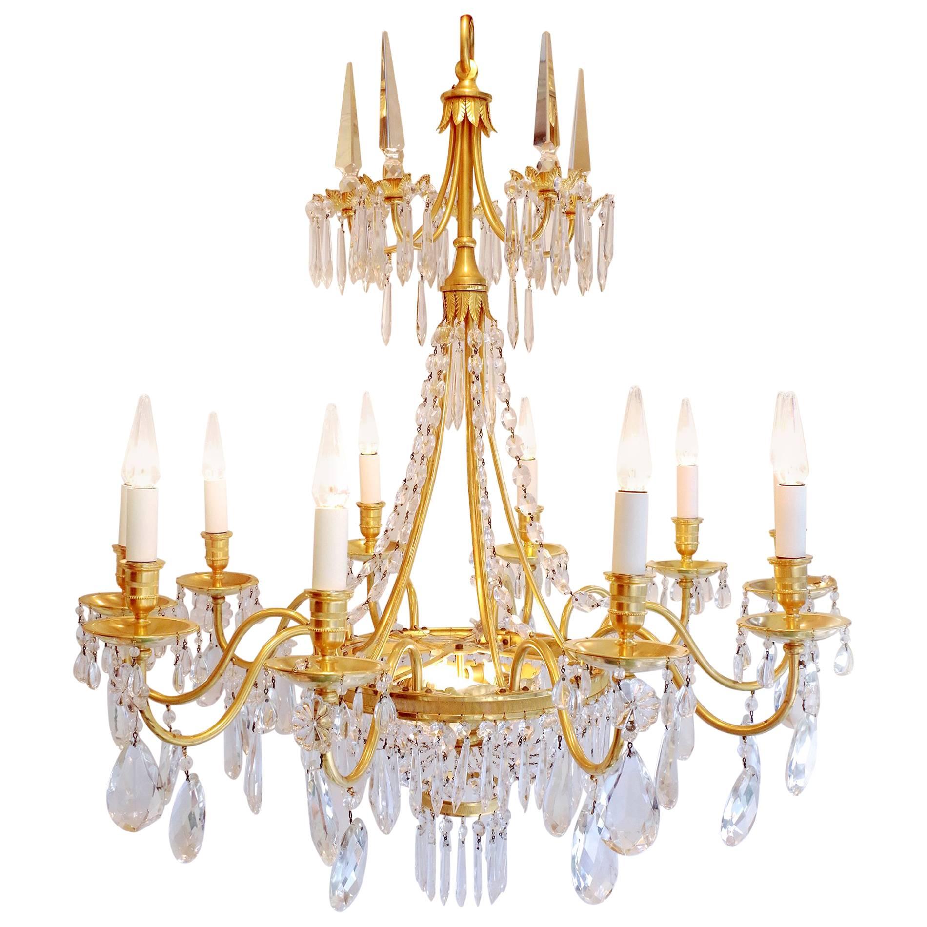 Directoire Style Chandelier with Crystal Pendants, circa 1970