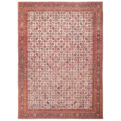 Large Ivory Mina Khani Design Antique Persian Malayer Rug