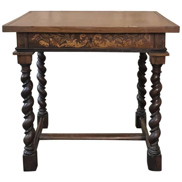 18th Century Italian Marquetry Barley Twist Table at 1stDibs