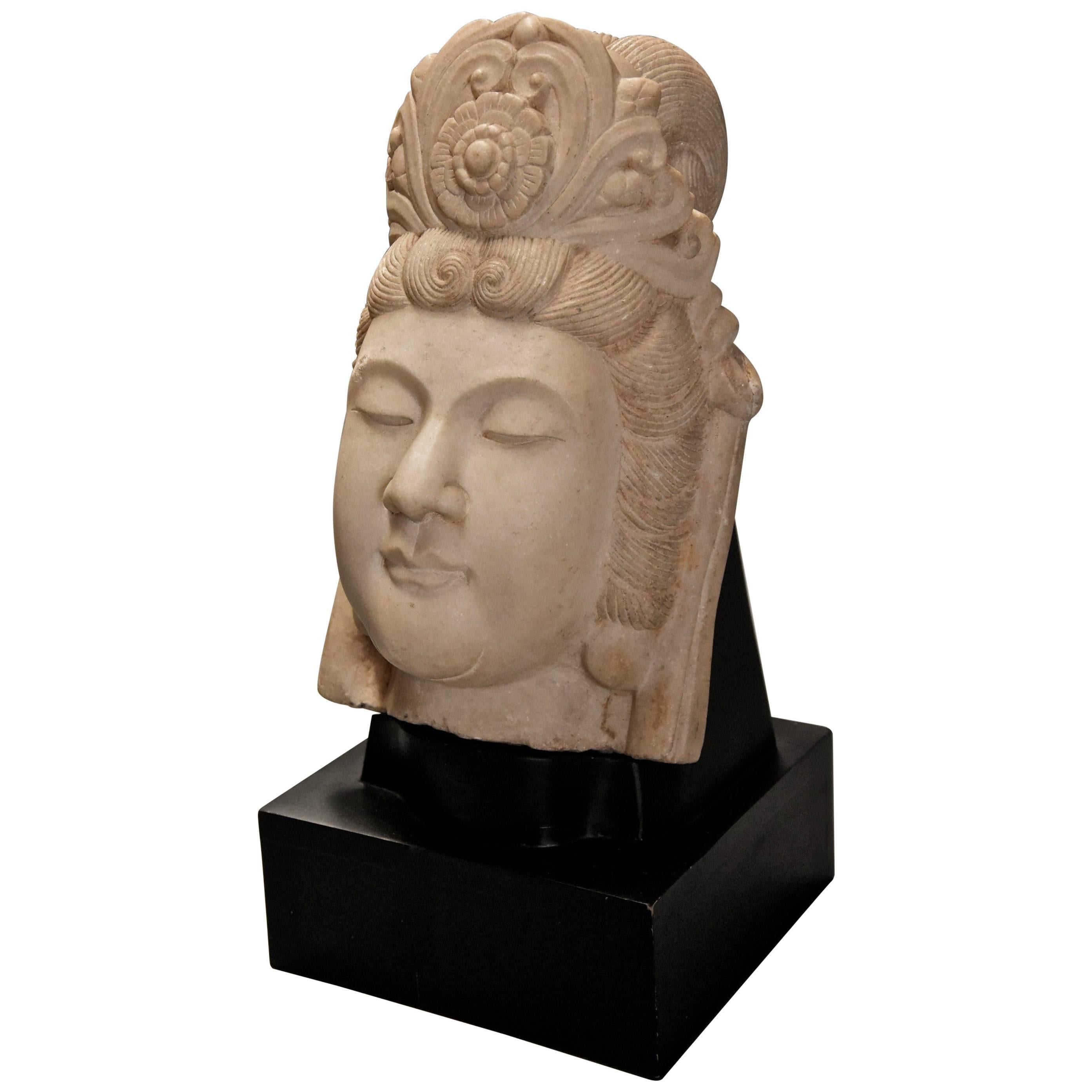 20th Century Decorative Carved Marble Head of Guan Yin For Sale