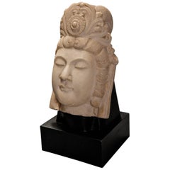 20th Century Decorative Carved Marble Head of Guan Yin