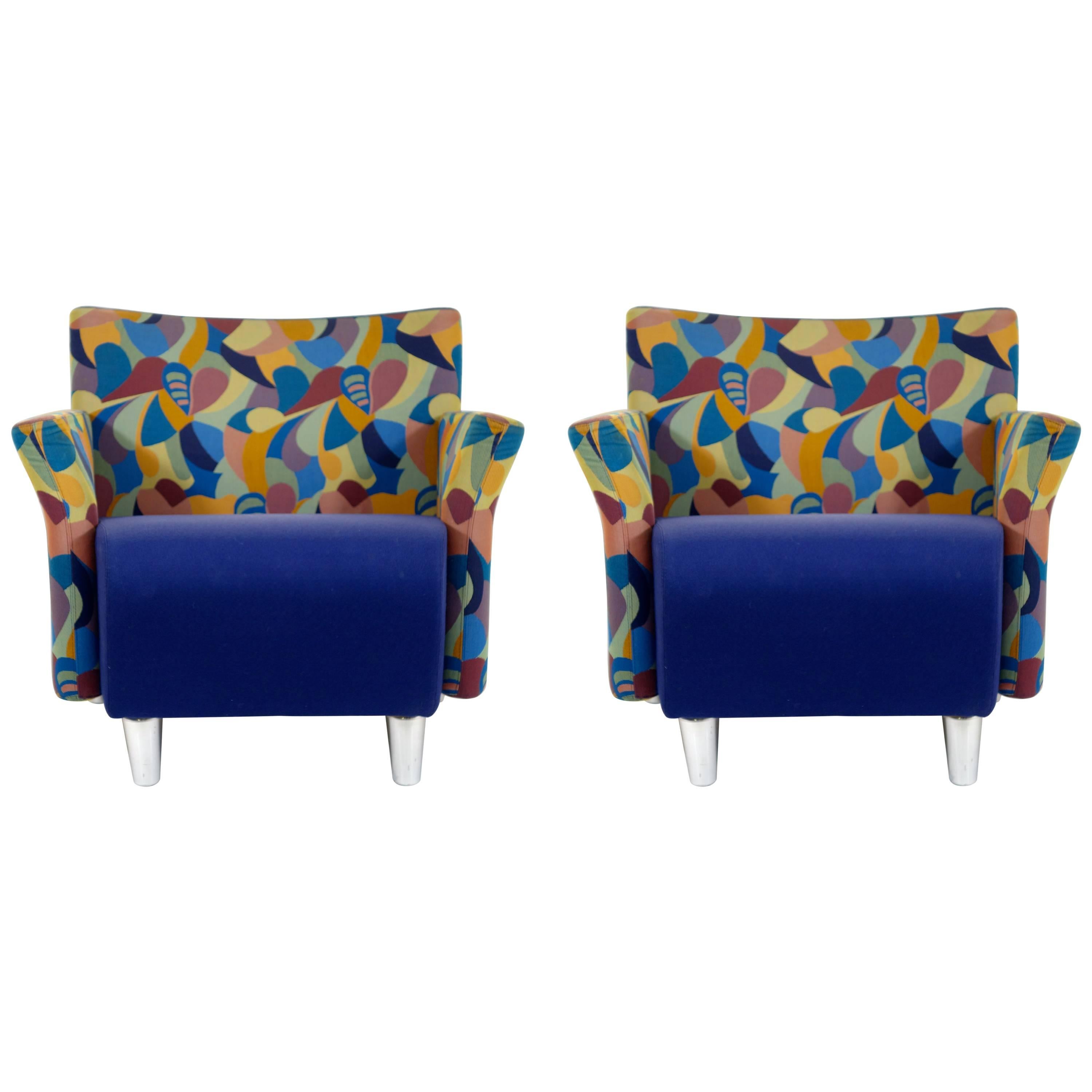 Postmodern Pair of Scandinavian Erik Jørgensen Memphis Style Lounge Chairs 1990s