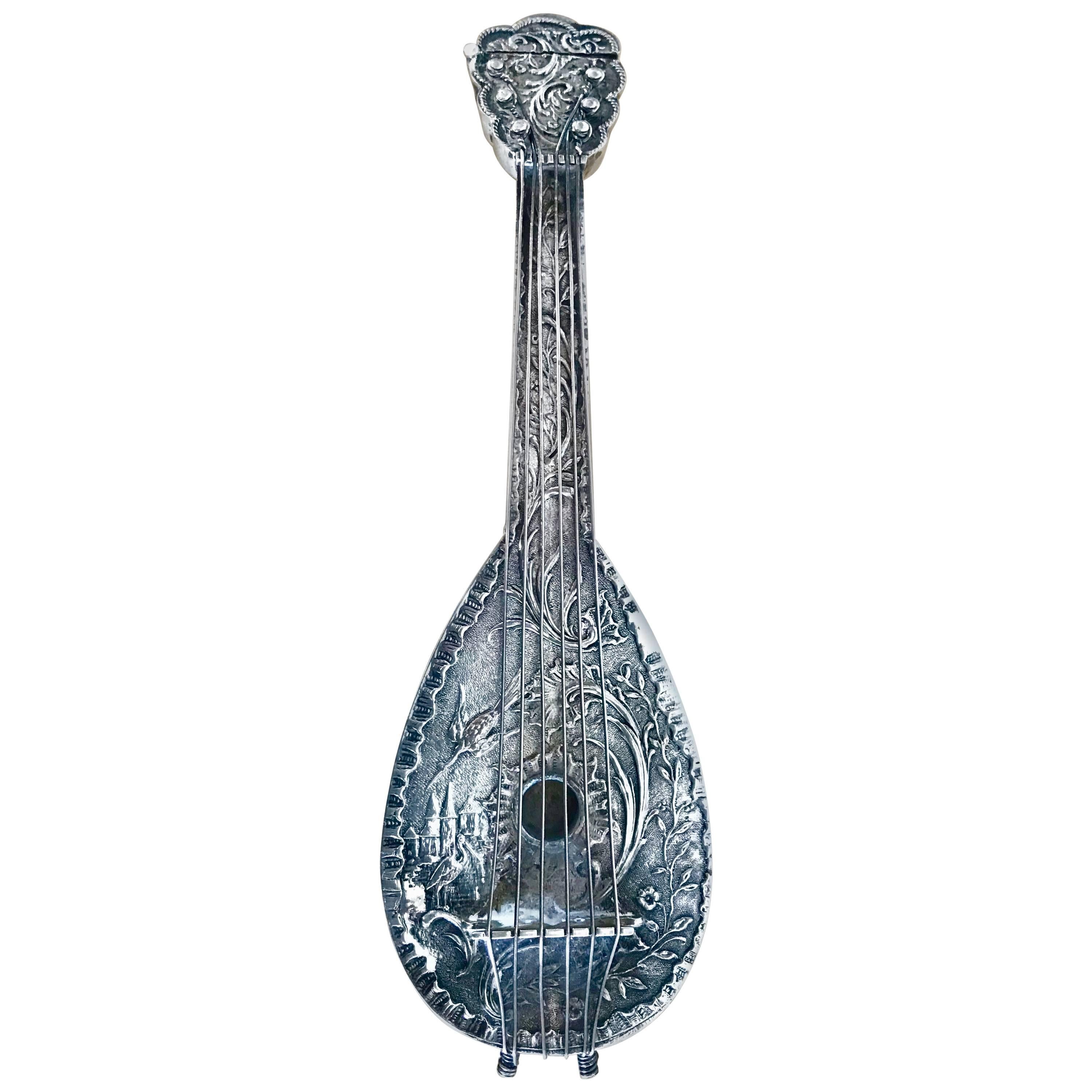 Miniature Dutch Baroque Style Silver Mandolin Flask For Sale