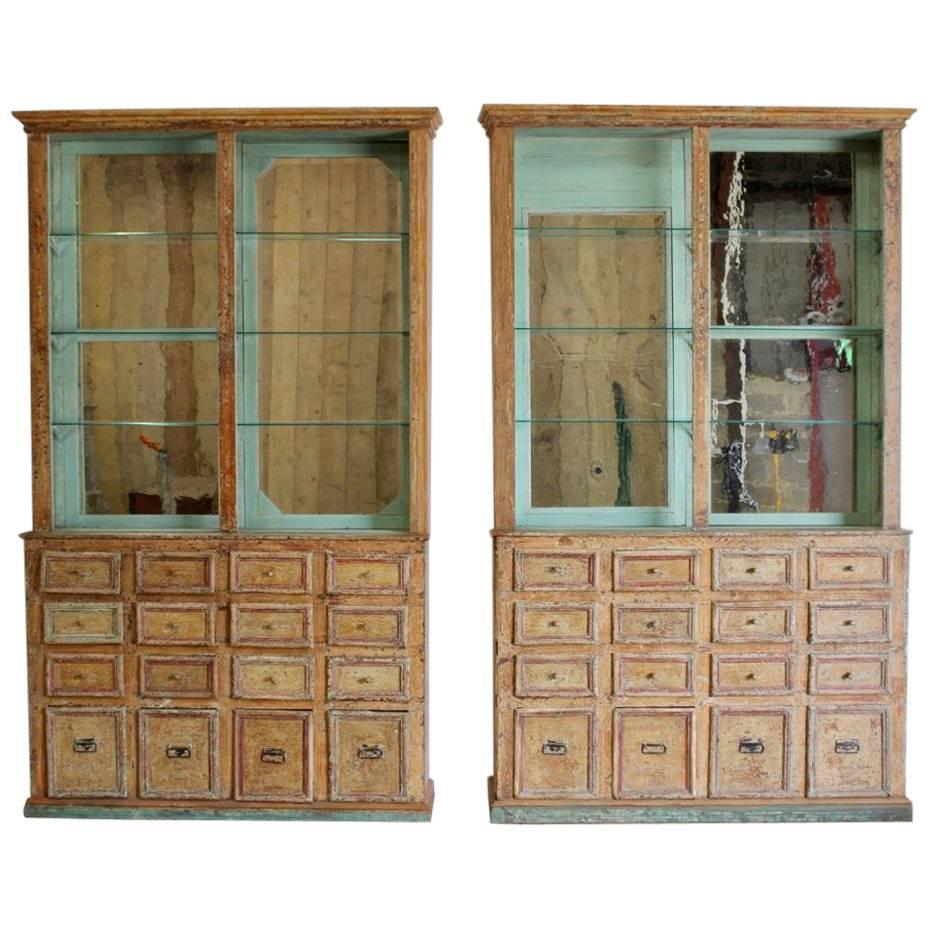 Unusual Pair of 19th century Spanish Display Cabinets in Original Paint