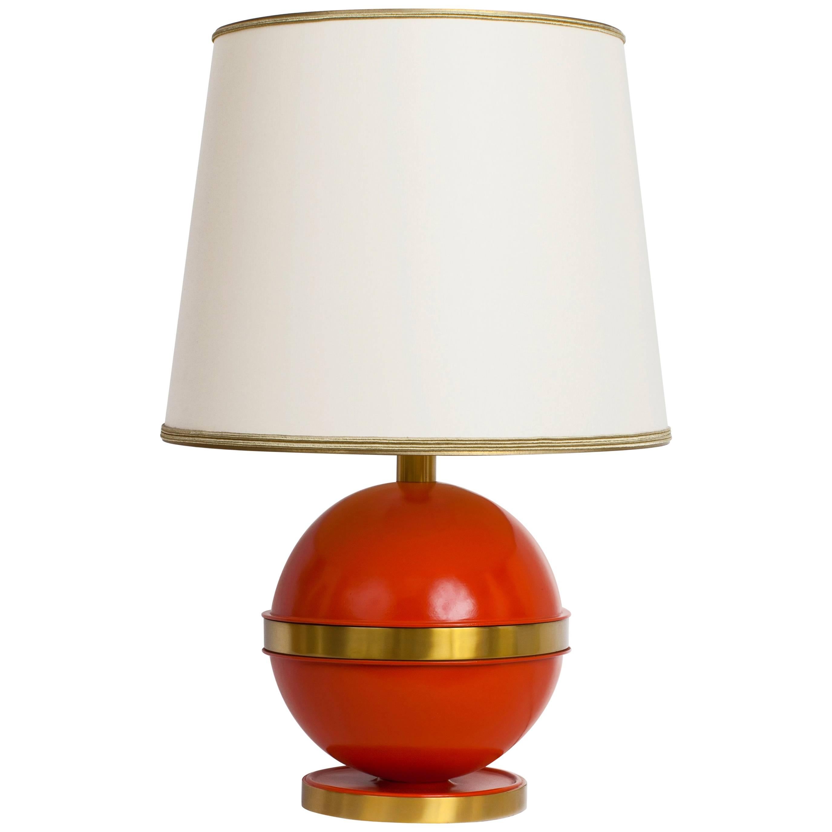 Bold Spherical Bright Orange Nautical Brass Table Lamp, France 1970's