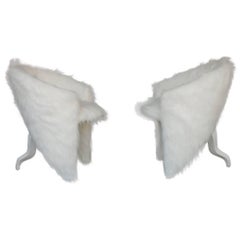 Pair of White Surreal Faux Fur Lounge Chairs