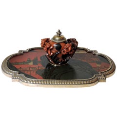 Boin-Taburet Paris Soapstone Inkwell, Ormolu and Chinese Lacquer, circa 1880