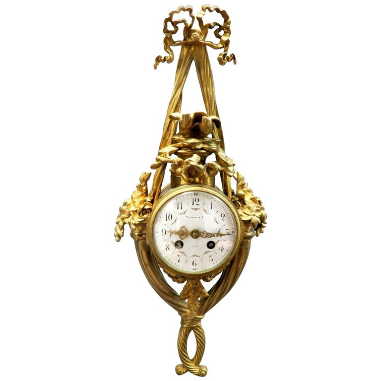Louis XVI Style French GiltBronze Cartel Wall Clock Retailed by