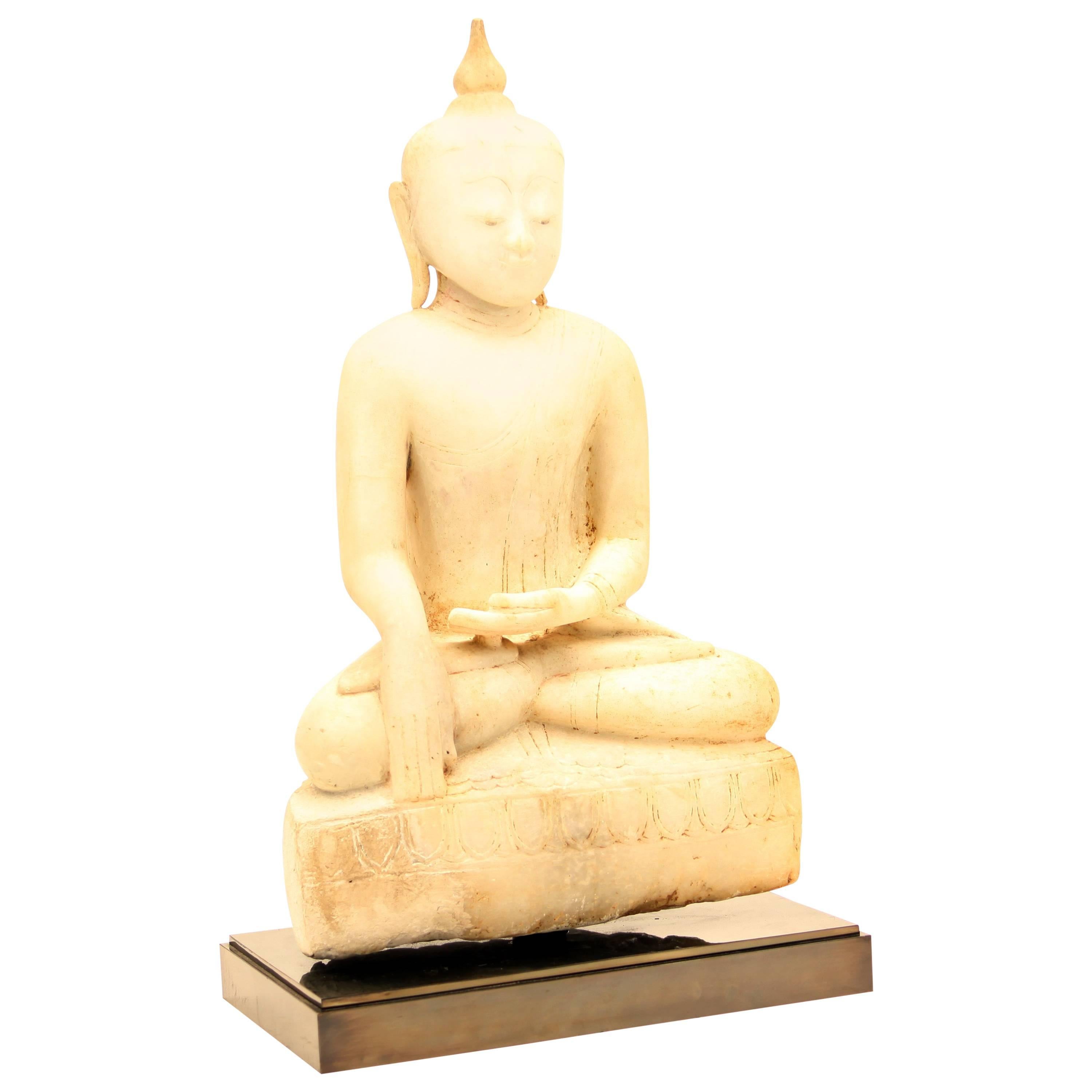 Antique Burmese Alabaster Seated Buddha, Shan Style, 18th Century