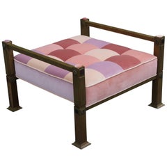 Hollywood Regency Mastercraft Style Bench or Ottoman in Pink Velvet Patchwork