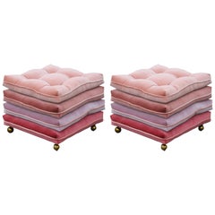 Pair of Custom Pink Ombre/Gradient Stacked Cushion Stools on Brass Casters