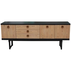 Modern Two-Tone Bleached and Charcoal Credenza/Sideboard with Bakelite Handles