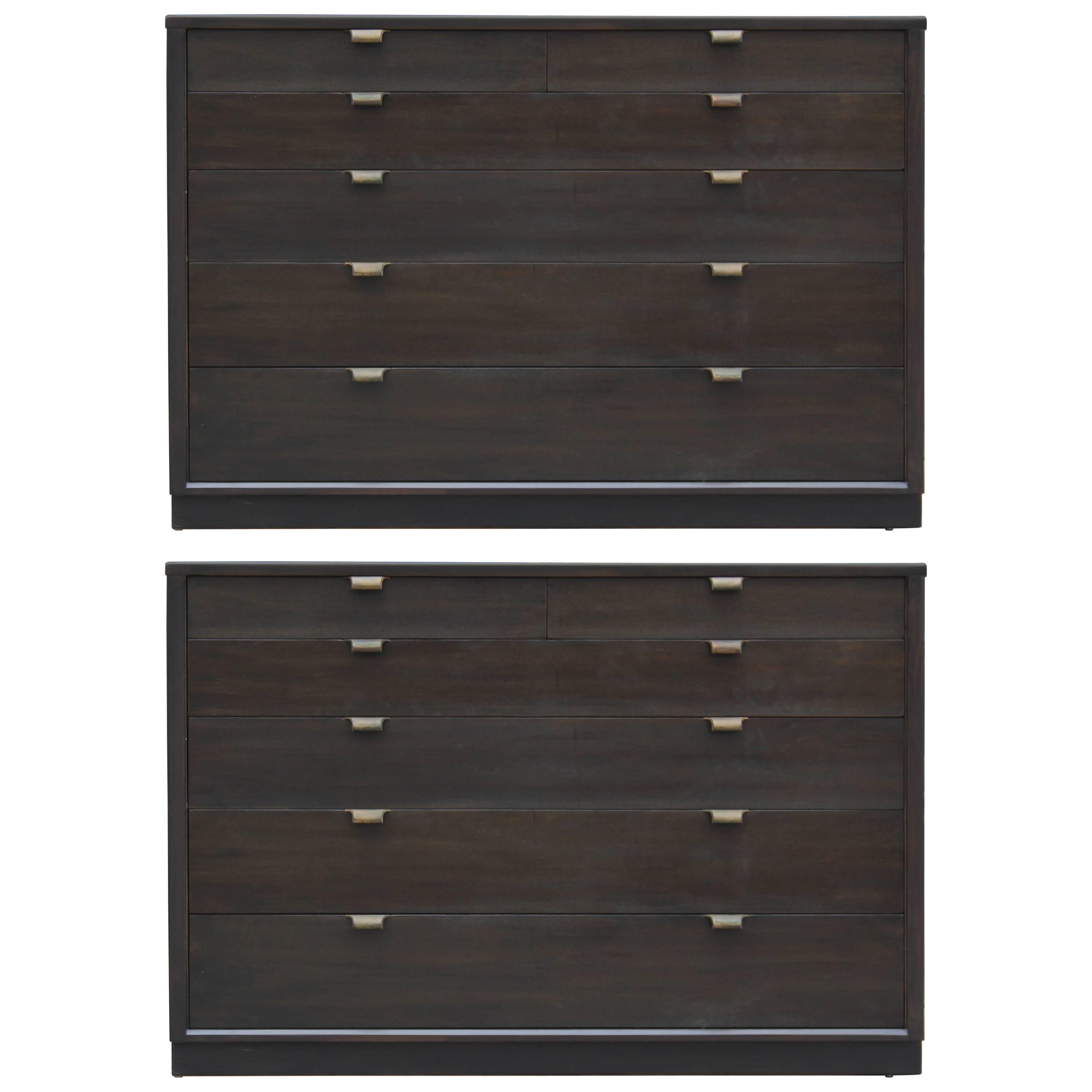 Pair of Black Edward Wormley for Drexel Bachelor's Chests with Ebonized Handles