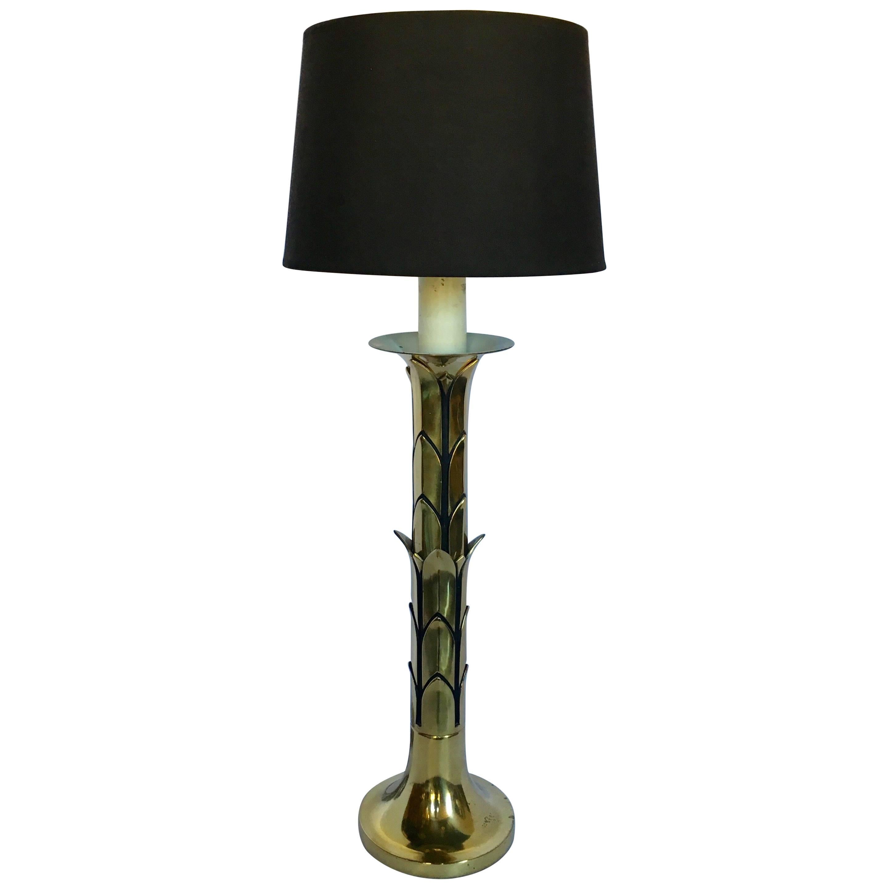 Lampe de table palmier en laiton de style Hollywood Regency