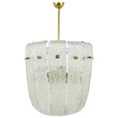 Kalmar Midcentury Brass Textured Glass Chandelier, Austria, 1950s