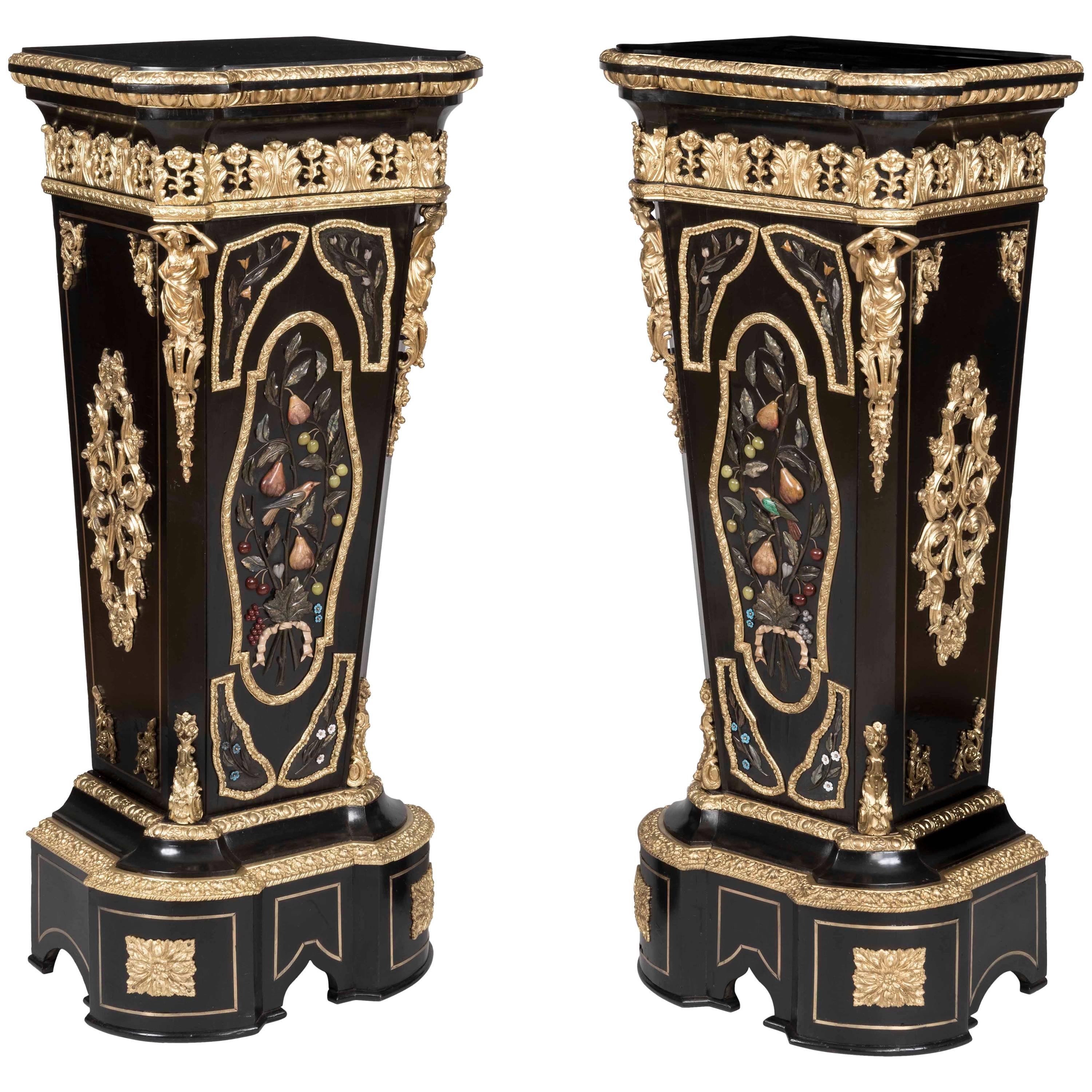 French 19th Century Pair of Pietra Dura Pedestals in the Manner of Befort Fils
