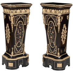 Used French 19th Century Pair of Pietra Dura Pedestals in the Manner of Befort Fils